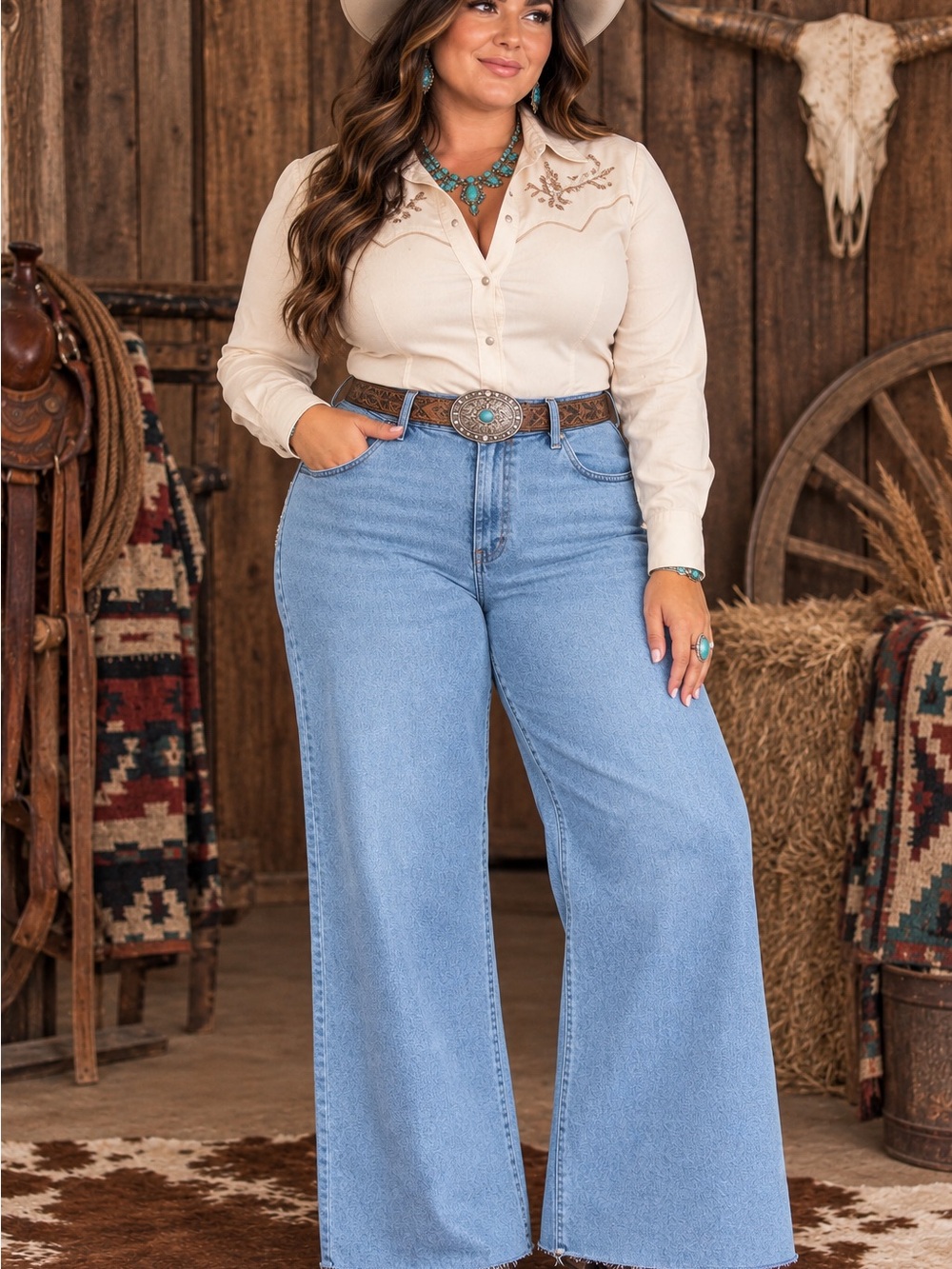 Just USA Light Blue High-Rise Wide Leg Jeans